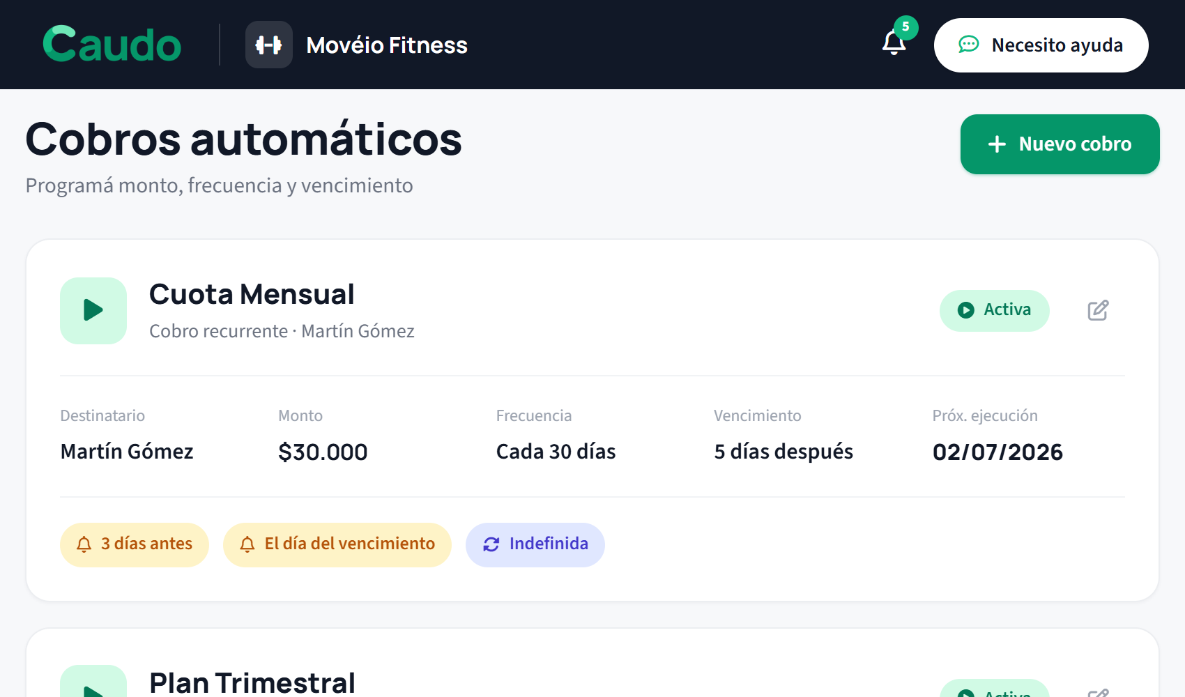 Programá tus cobros periódicos