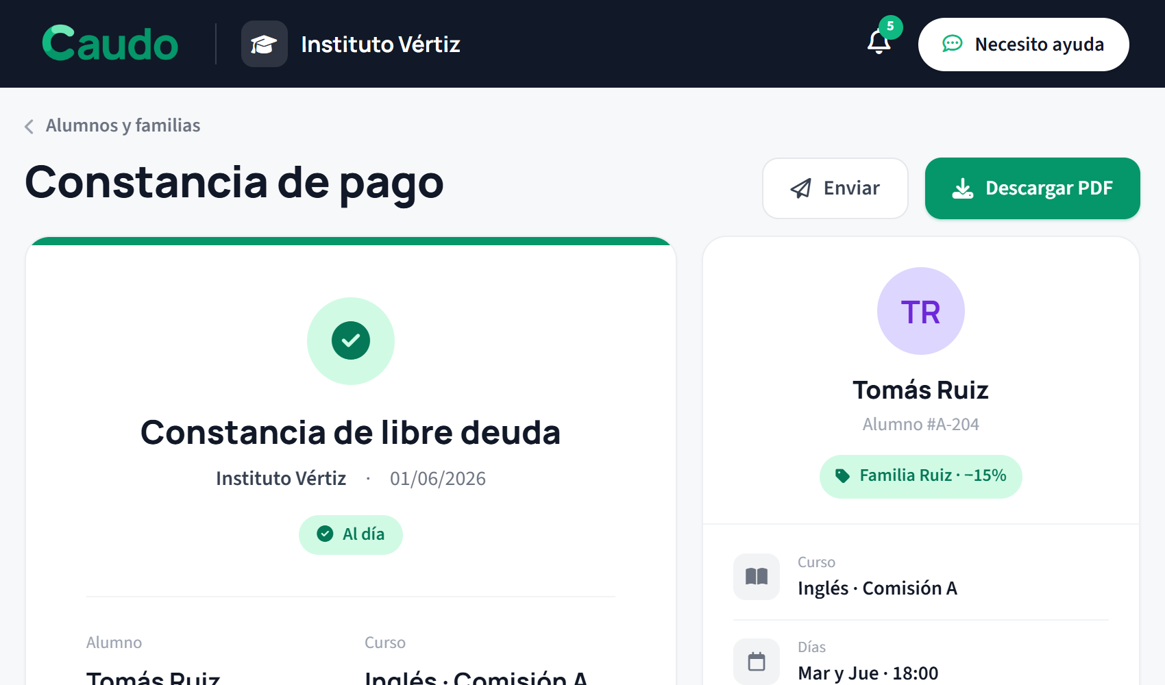 Pago online y constancia