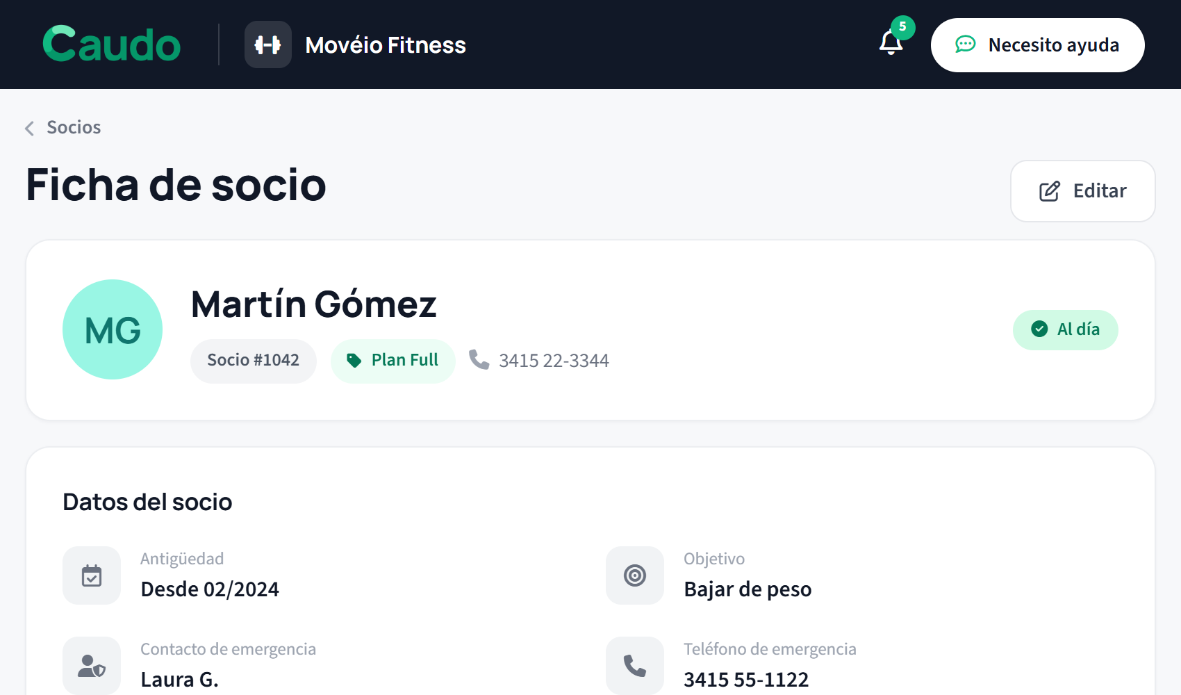 Ficha de socio con apto médico